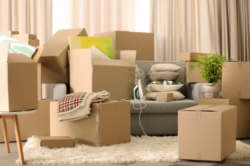 Packed boxes and furniture ready for local removals